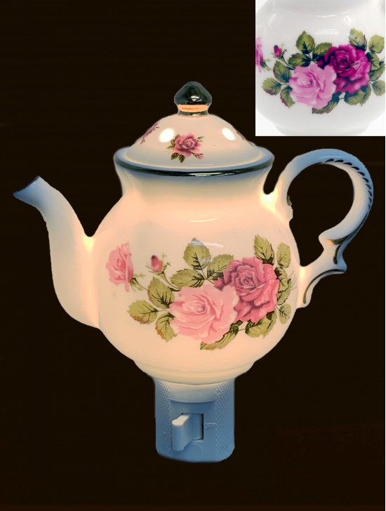 Porcelain Floral Teapot Night Light With Gift Box